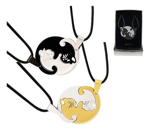 Collar Yin Y Yang Gatitos Doble + Estuche De Regalo  