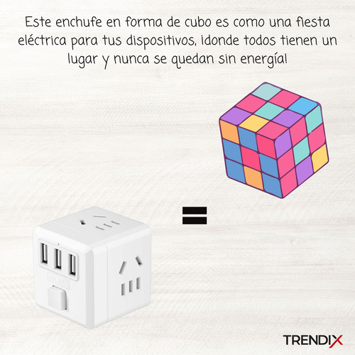 Enchufe Universal Adaptador Cubo 3 Tomas + 3 Usb