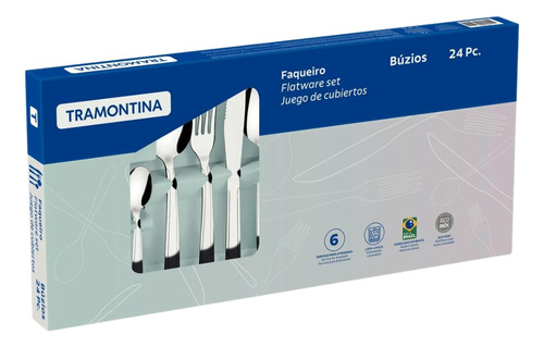 Set 24 Cubiertos Cuchillo Asado Buzios Tramontina Samihome Color Acero Acero Inoxidable