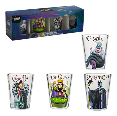 Set De 4 Vasos Tequileros De Vidrio Disney Villanas 44 Ml Color Transparente