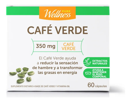 Café Verde + Vitamina B6  Pure Wellness X 30 Cápsulas