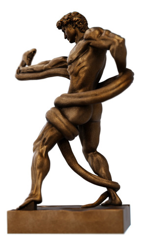Estátua Atleta Lutando Contra Píton - Estatueta Frederic Cor Cor Cobre Antigo