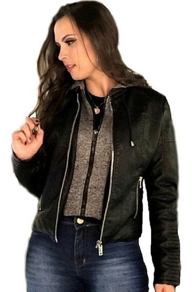 jaqueta de couro feminina preta mercado livre