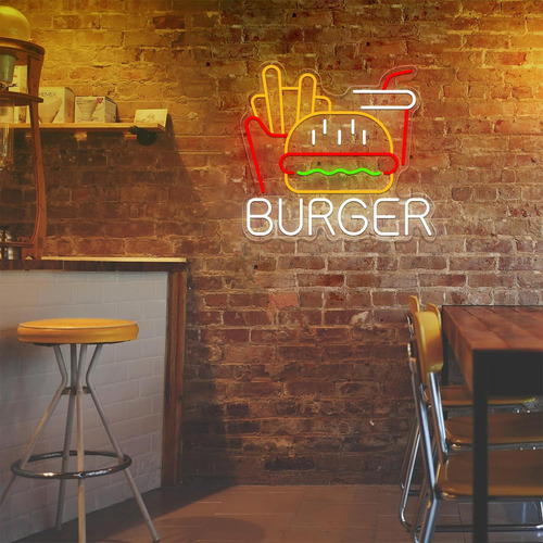 Letrero Led De Neón Para Cafetería Burger Fries Coke