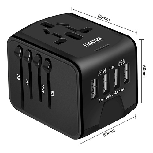 Enchufe Adaptador De Viaje Universal Todo En Uno Negro