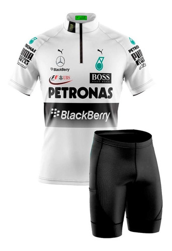 Conjunto Camisa E Bermuda Ciclismo Petronas Branca