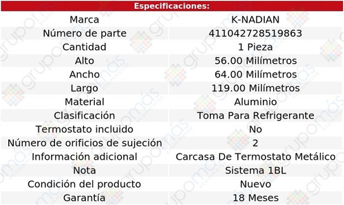 Toma Agua Aluminio 2 Pernos Blazer L6 4.1l 70 Al 78 K-nadian