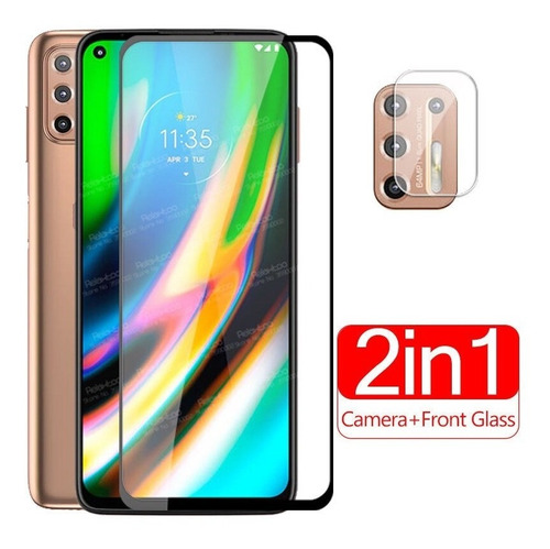 Vidrio Templado Full Glue + Camara Pega Al 100% Moto G9 Plus