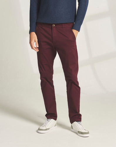 Pantalón Chino Huez, Slim Fit Hombre Gabardina Bordo, Equus