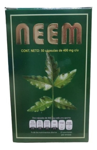 Capsulas Neem 50 Caps 400 Mg C/u Antiseptico Tumoraciones Sabor Sin Sabor