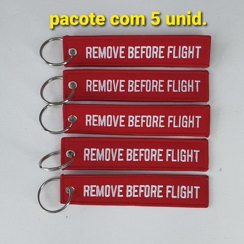 Chaveiro Remove Before Flight Vermelho Bordado Pct Com 5 Und
