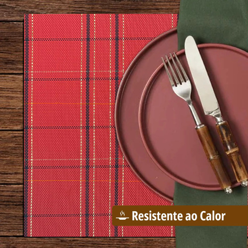 10 Jogo Americano Mesa Posta Luxo Impermeável Mz List 2 Vr Cor M10 VERMELHO claro escuro vinho laranja LISTRAS MZ RETANGULAR