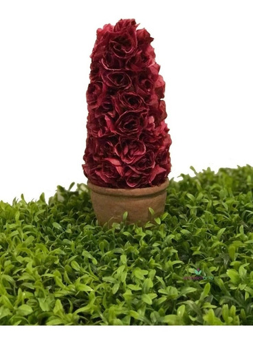 Imagen 3 de 4 de Planta Artificial Maceta Con Rosas Bordo