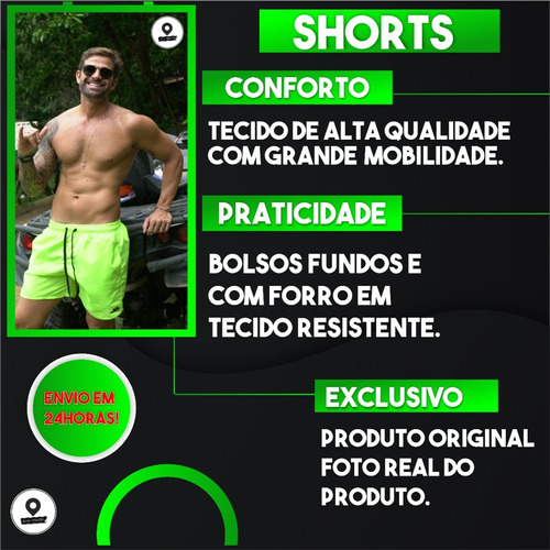 Short Masculino Bermuda Praia Tactel Surf Neon Plus Size