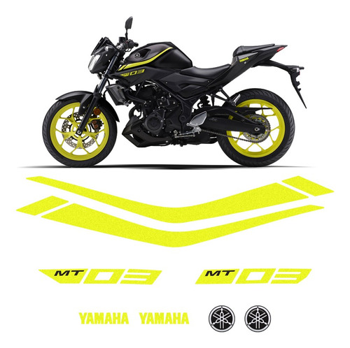Faixas Moto Yamaha Mt-03 2019/2020 Adesivo Amarelo Refletivo
