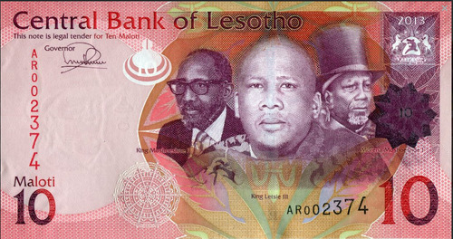 Billete Lesotho 10 Maloti Año 2013 Sin Circular