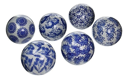 Juego De Bolas Decorativas De Porcelana Azul Y Blanca De 4