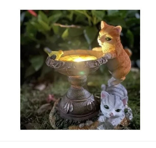 Estatua De Escultura De Gatos Y Peces Lámpara Solar De Gatos