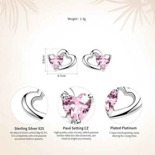 Aros De Plata S925 Y Circon Diseño Corazones