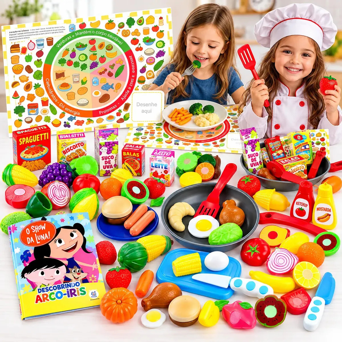 Kit Brinquedo Comidinha Infantil Frutas Velcro Frigideira 30 peças