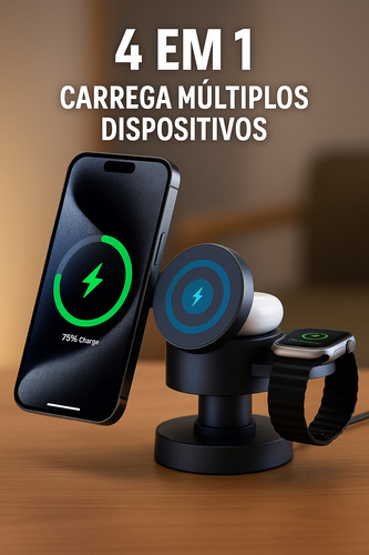 Carregador Sem Fio 4 Em 1 Para iPhone, Watch E AirPods 15w