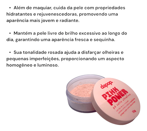 Pó Solto Ultrafino Com Óleo Rosa Mosqueta Pink Power Dapop Rosa-claro