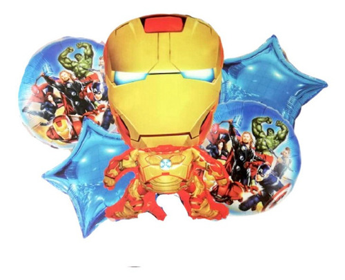 Globos Metalizado Advengers Iron Man 5 Piezas Helio Aire