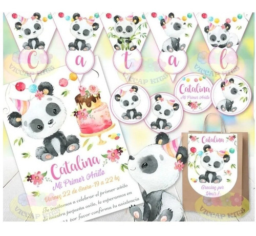 Kit Imprimible Oso Panda Nena Bambu 100% Editable Candy Bar