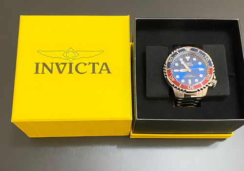 Reloj Invicta Pro Diver 47219, 48 mm, bicolor, correa plateada japonesa, bisel azul/rojo, fondo azul