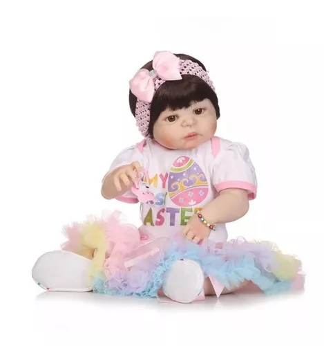 Boneca Bebê Reborn Menina Realista 100% Silicone 55cm Cor: ; Tamanho: 55;