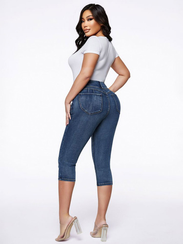 Flamingals Pantalones Capri Cintura Media Multi Botón
