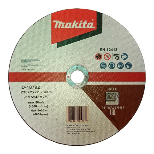 Disco Makita 230 X 2 Mm Para Acero Inoxidable D-18792