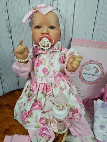 Bebê Reborn Kit Saskia 57cm Pode Banhar Carequinha 22 Itens