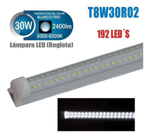 Imagen 6 de 6 de 10 Regleta Tubo Led Doble 30w Con Base Integrada Aluminio