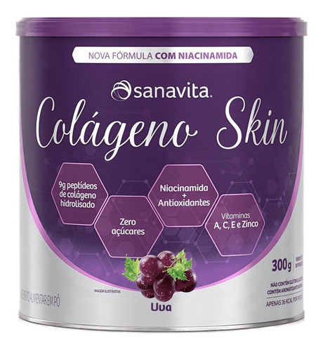 Suplemento em pó Sanavita  Colágeno hidrolisado colágeno Colágeno hidrolisado sabor  uva em lata de 300g