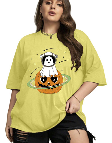 Camiseta Tumblr Plus Size Fantasma Abóbora Blogueira Larga