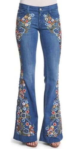 Jeans Ajustados Con Bordados Florales Moda Para Mujer
