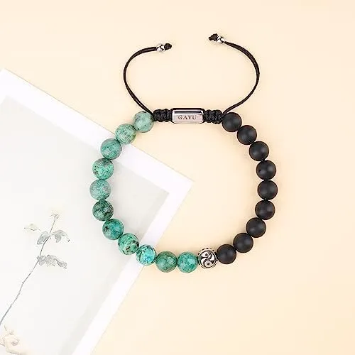 Pulsera Yin Yang De Ónix Mate Con Turquesa Africana Trenzada