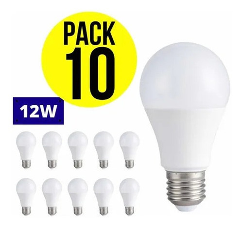 X 10 Pack Ampolleta Led 12w E27 Ahorro Energía Luz Fria 