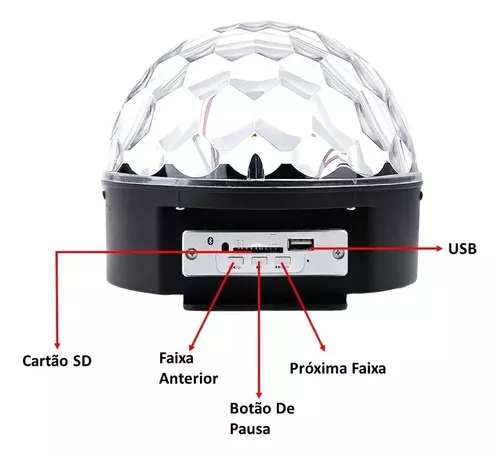 Bola Maluca LED Cristal RGB Jogo De Luz USB SD Festas Iluminação