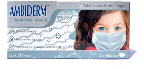 Cubrebocas Infantiles Tricapa Plisado Ambiderm Caja/50 Pz