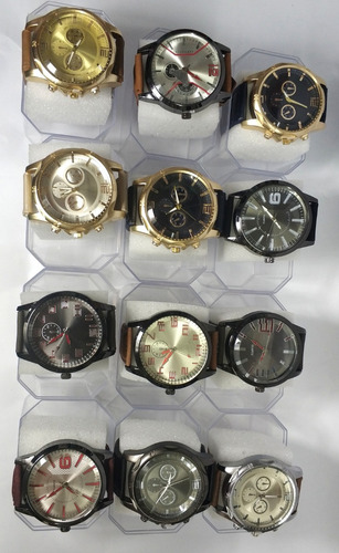 Kit Com 10 Relógios Masculino Pulseira De Couro + Caixa