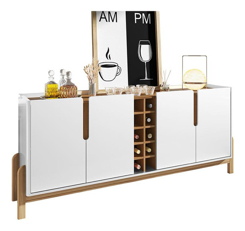 Aparador Buffet Sala Lizz 190cm Com Pés De Madeira Maciça Cor Branco/cedro