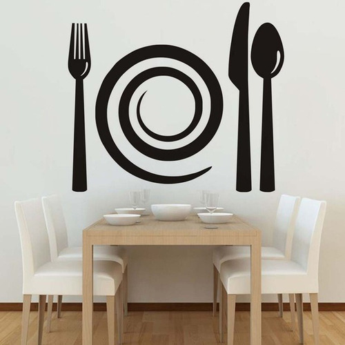 Vinil Decorativo Para Cocina Cubiertos Y Plato Espiral 80x70