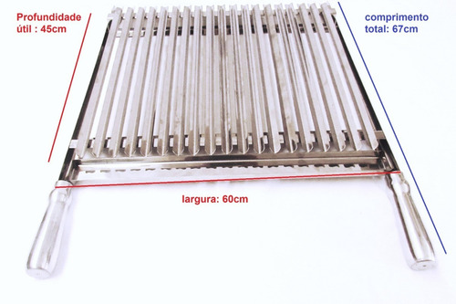 Grelha Argentina Inox 60cm + Suportes Churrasqueira Até 90cm