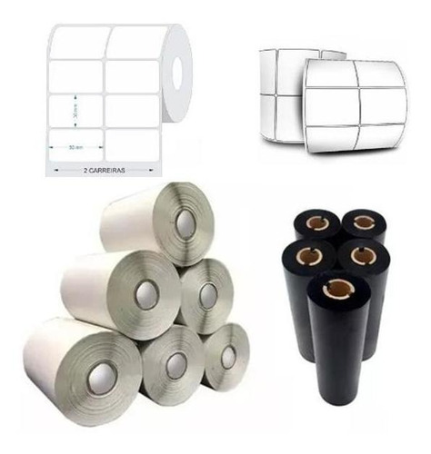 Kit 10 Rolos Etiqueta 50x30 Mm 2 Colunas 5 Ribbons Cera