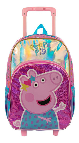 Mochila Grande Peppa Dots Colorido Poliéster 2 Rodas