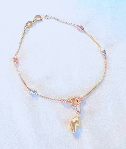 Pulsera De Dama 18 Cm Con Caracol Colgante Oro 10k Oro Fino