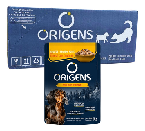 Sachê Origens Para Cães Adulto Pequeno Frango 85g Caixa 18un