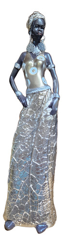 Escultura Mujer Africana Esbelta 33cm Elemento Etnico Deco Blanco
